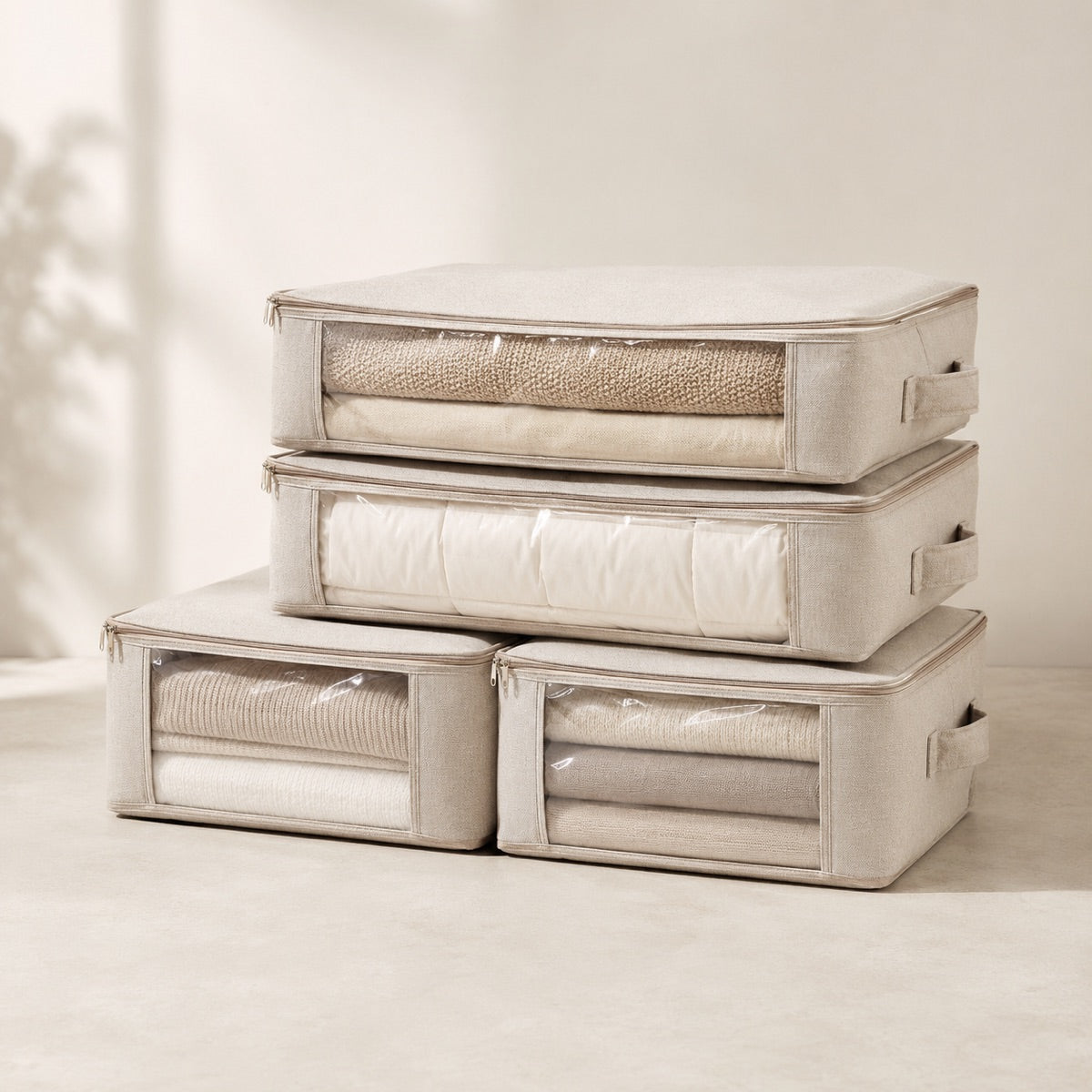 Beige Linen Storage Bags